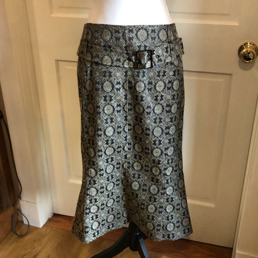 Karen Millen black/gold brocade long fluted skirt